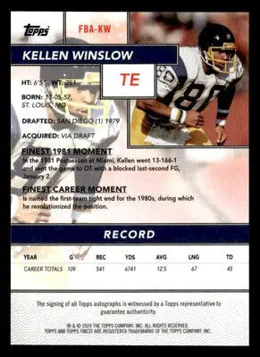 2024 Finest #FBA-KW Kellen Winslow Flashback Autos Blue Geometric Refractor #/99 - Football Card Single