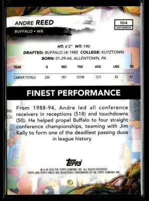 2024 Finest - Gold Refractor Andre Reed #104 SN #/25 Buffalo Bills