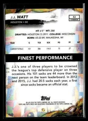 2024 Finest J.J. Watt #32 Houston Texans - Football Card Single