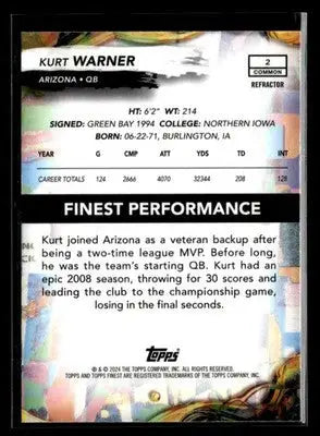 2024 Finest Kurt Warner #2 Arizona Cardinals
