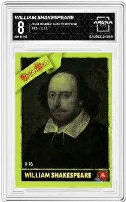 Graded William Shakespeare trading card from 2024 Historic Auto YesterYear Arena Club 8