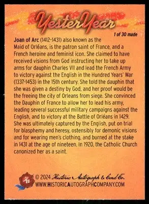 2024 Historic Autograph Company YesterYear Joan of Arc 1 of 30 #11 - Other