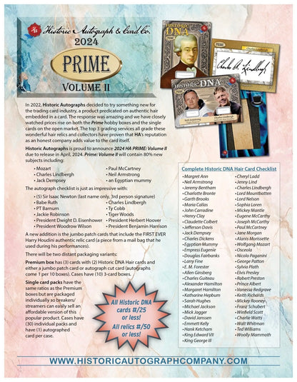 2024 Historic Autographs Prime Volume II Premium Box - Sports Card Hobby Boxes