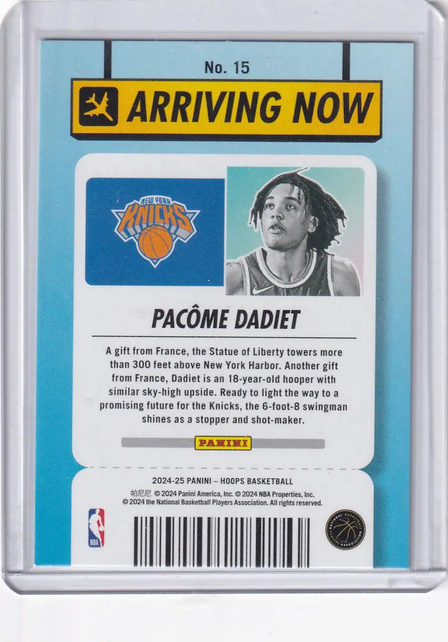 2024 HOOPS #15 PACOME DADIET ARRIVING NOW HOLO- NEW YORK KNICKS - Basketball Card Single