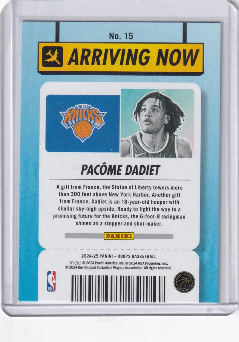 2024 HOOPS #15 PACOME DADIET ARRIVING NOW HOLO- NEW YORK KNICKS - Basketball Card Single