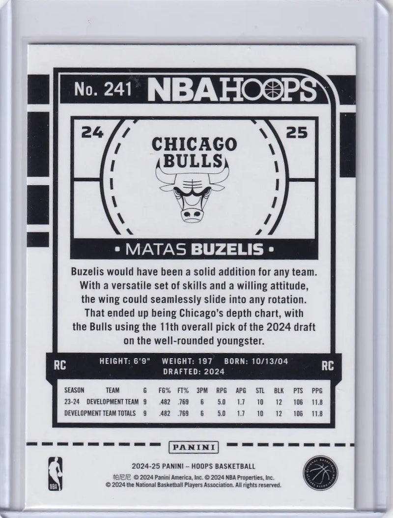 2024 HOOPS #241 MATAS BUZELIS BLUE- CHICAGO BULLS - Basketball Card Single