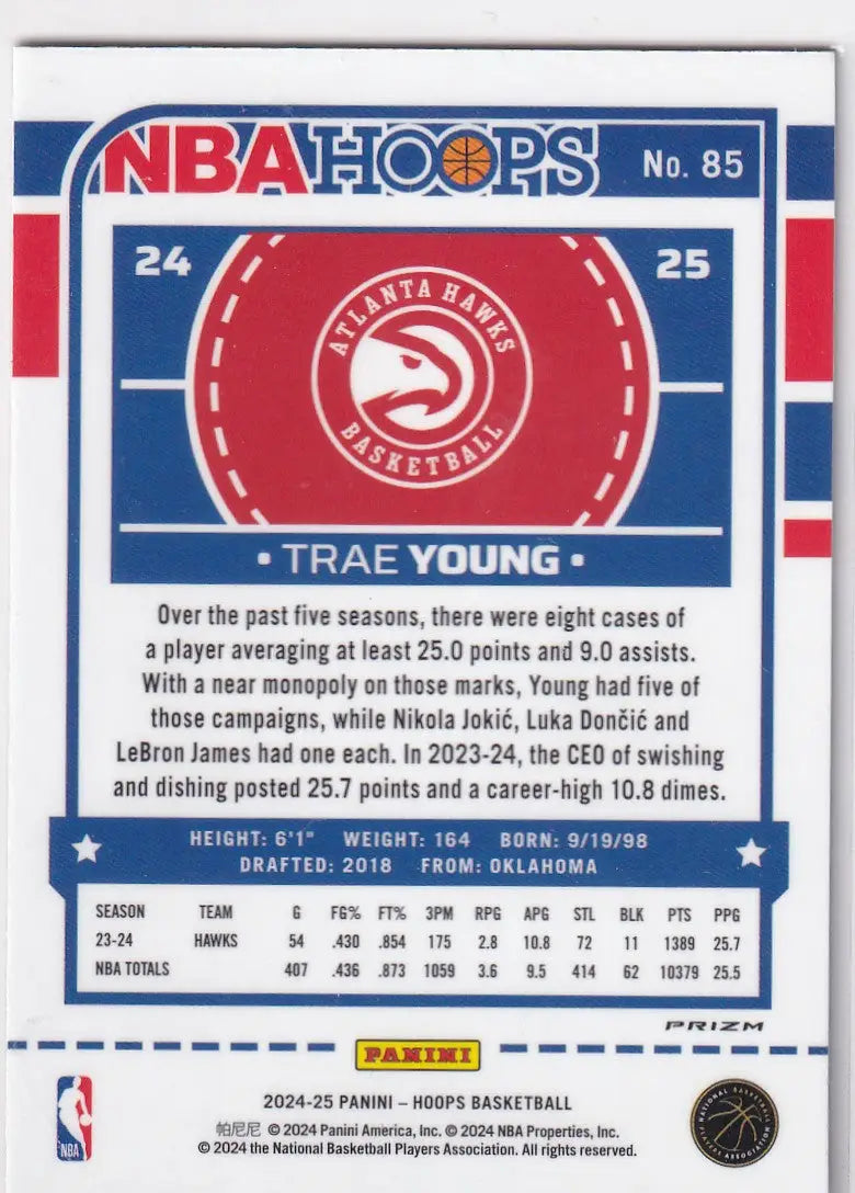 2024 HOOPS #85 TRAE YOUNG GREEN- ATLANTA HAWKS - Basketball Card Single