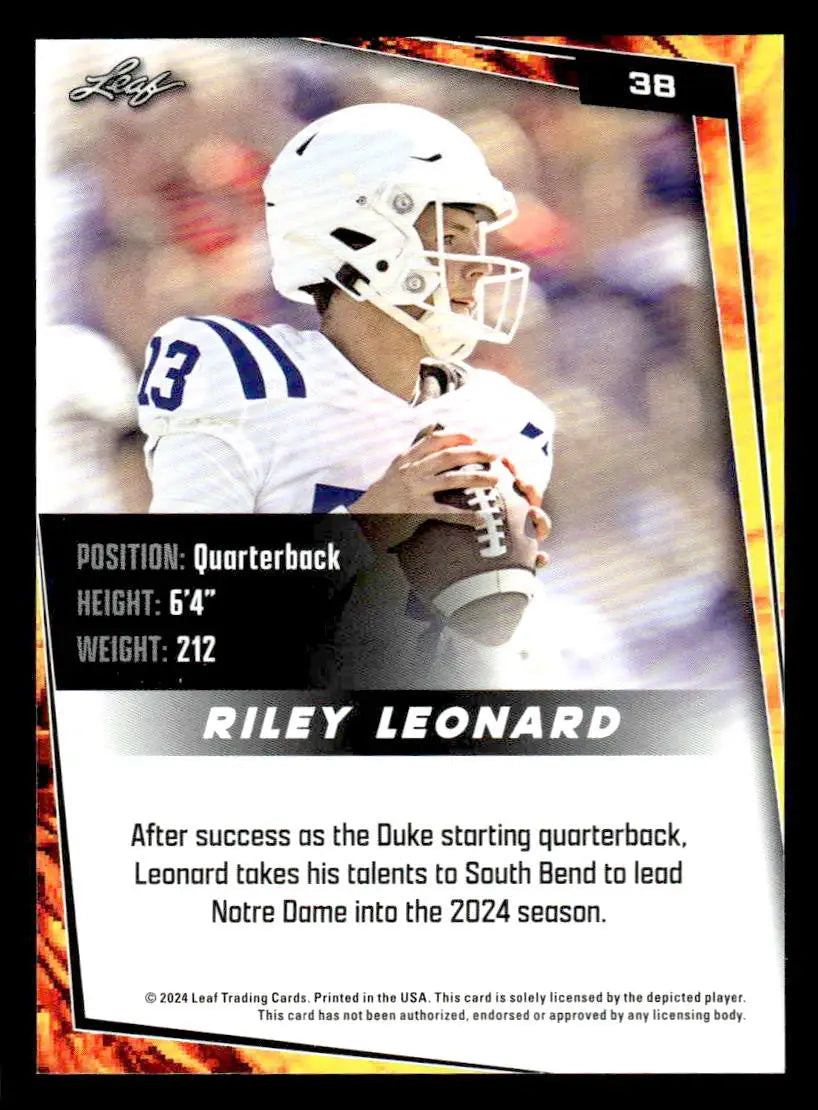2024 Leaf #38 Riley Leonard Notre Dame Fighting Irish - Football Card Single
