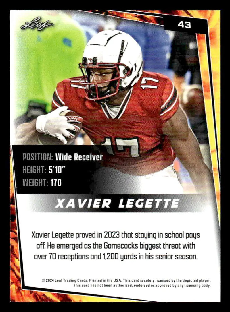 2024 Leaf #43 Xavier Legette South Carolina Gamecocks - Football Card Single