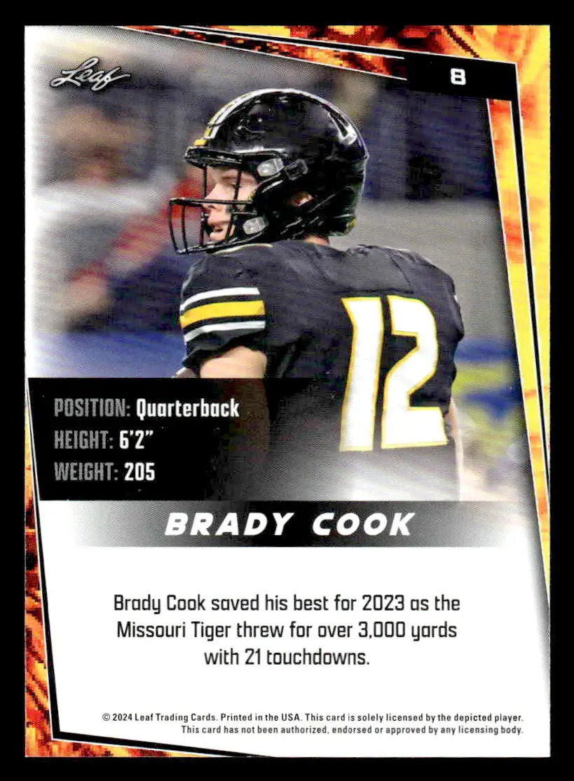 2024 Leaf #8 Brady Cook - Football Card Single