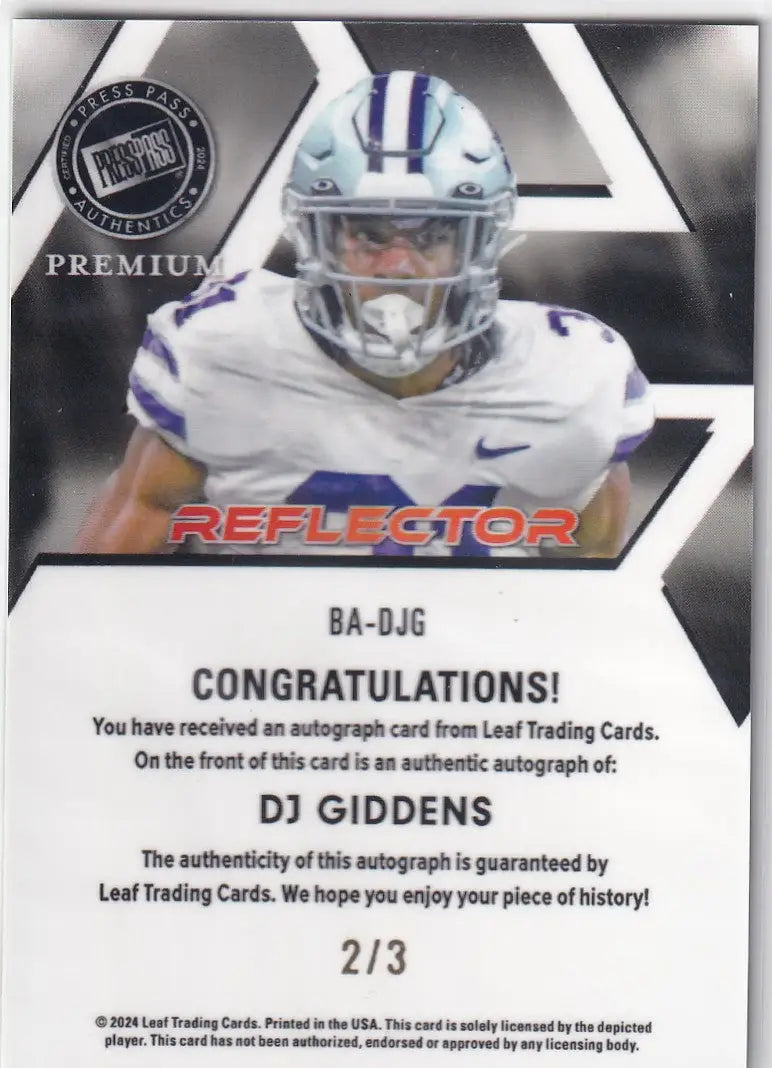 2024 LEAF #BA-DJG DJ GIDDENS REFLECTOR AUTO 2/3- INDIANAPOLIS COLTS