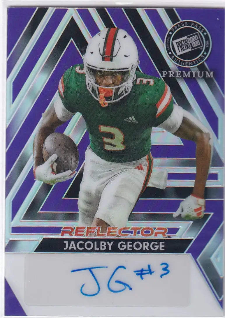 2024 LEAF #BA-JG1 JACOLBY GEORGE REFLECTOR AUTO 5/15- MIAMI HURRICANS