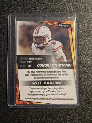 2024 Leaf #BA-WP1 Will Pauling Autographs Red - Baseball Card Single
