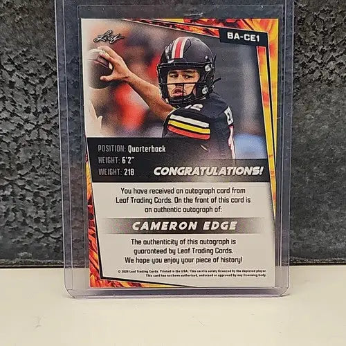 Cameron Edge autograph trading card Maryland Terrapins 2024 Leaf XRC Rookie Auto