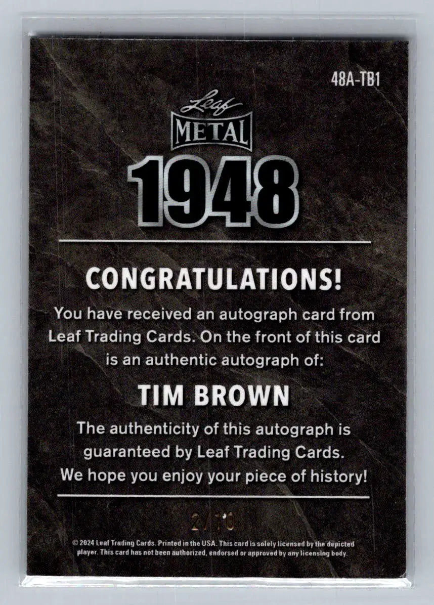 2024 Leaf Collective - 1948 Leaf Auto Shimmer Orange #48A-TB1 Tim Brown #/10 - Football Card Single