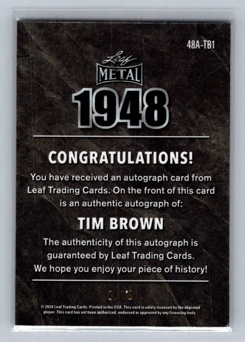 2024 Leaf Collective - 1948 Leaf Auto Shimmer Orange #48A-TB1 Tim Brown #/10 - Football Card Single