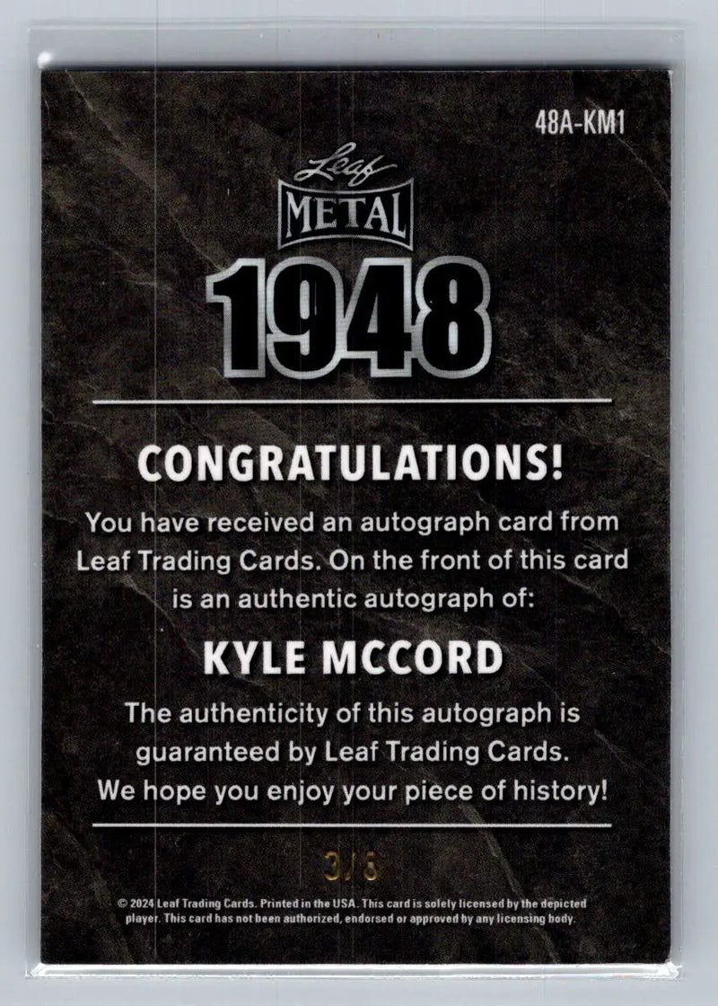 2024 Leaf Collective - 1948 Leaf Auto Shimmer Purple #48A-KM1 Kyle McCord #/8 - Football Card Single