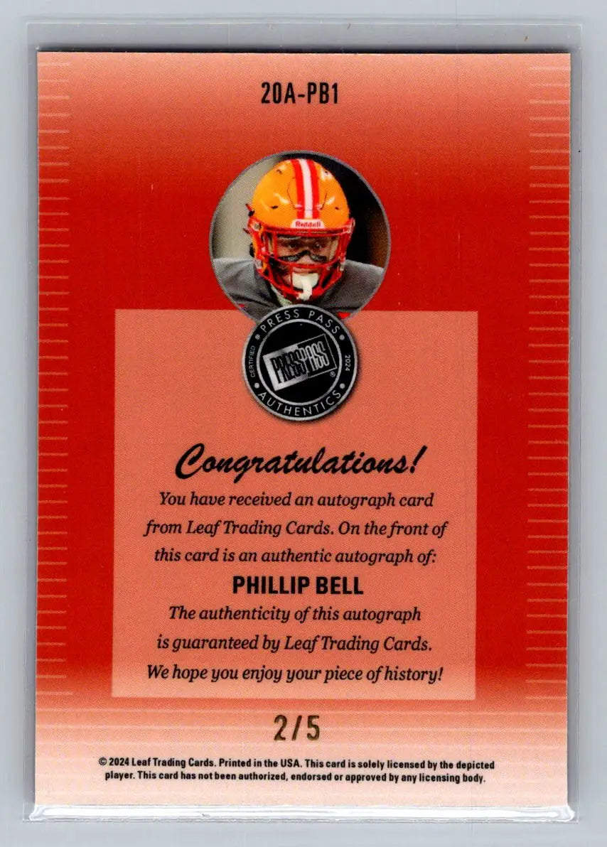 2024 Leaf Collective 2000 Press Pass Auto Shimmer Red #20A-PB1 Phillip Bell #/5 - Racing Card Single