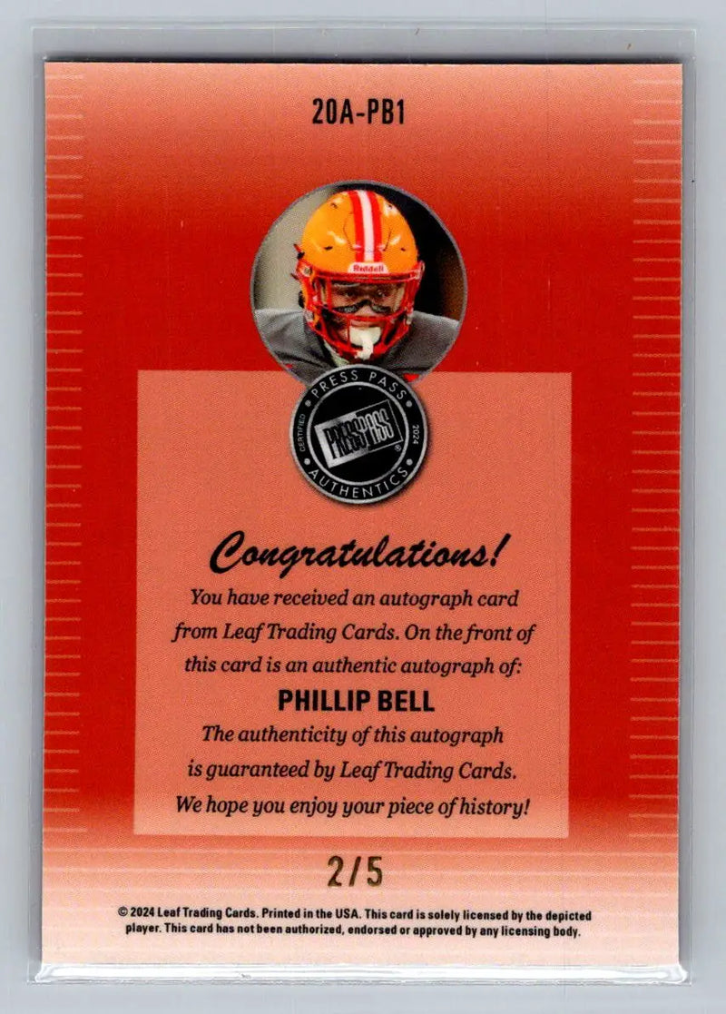 2024 Leaf Collective 2000 Press Pass Auto Shimmer Red #20A-PB1 Phillip Bell #/5 - Racing Card Single