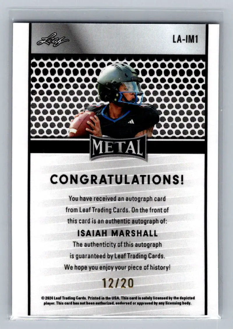 2024 Leaf Collective - Leaf Auto Shimmer Light Blue #LA-IM1 Isaiah Marshall /20 - Football Card Single