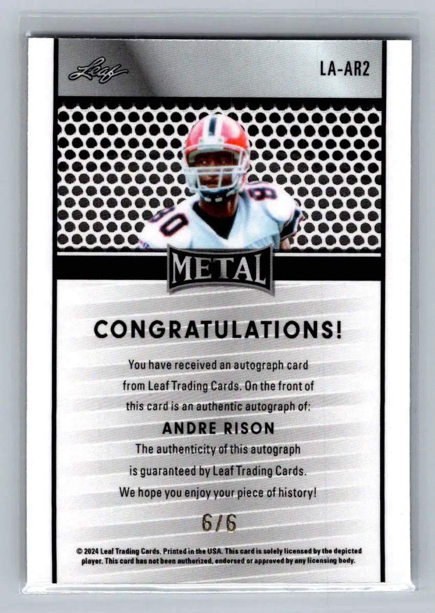 2024 Leaf Collective - Leaf Autographs Shimmer Black #LA-AR2 Andre Rison #/6 - Football Card Single