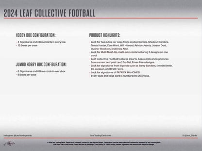 2024 Leaf Collective Football Hobby Jumbo Box