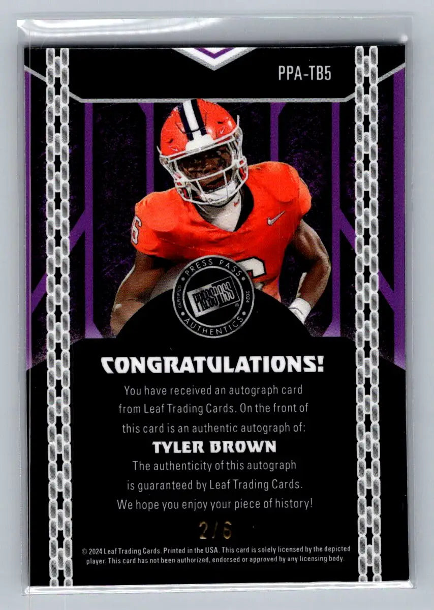 2024 Leaf Collective - Press Pass Auto Shimmer Black #PPA-TB5 Tyler Brown #/6 C - Football Card Single