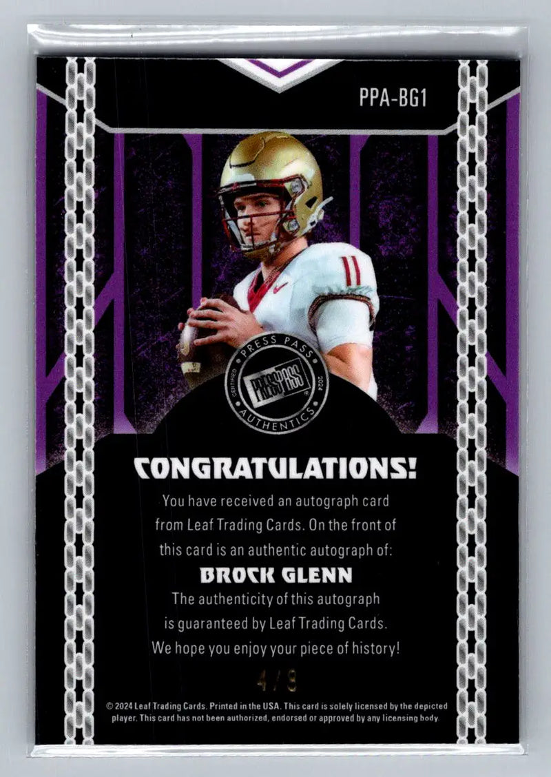 2024 Leaf Collective - Press Pass Autog Shimmer Purple #PPA-BG1 Brock Glenn #/8 - Football Card Single