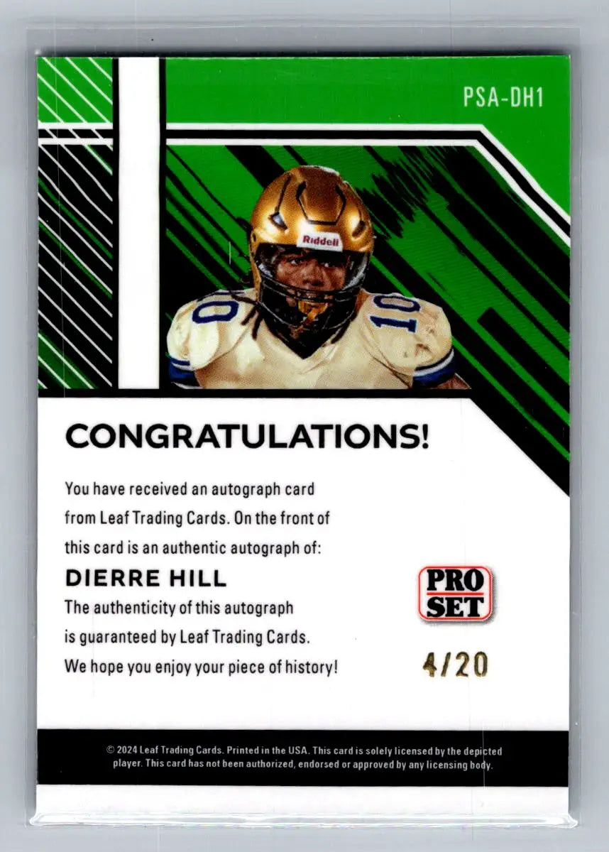 2024 Leaf Collective Pro Set Auto Shimmer Light Blue #PSA-DH1 Dierre Hill #20 - Basketball Card Single