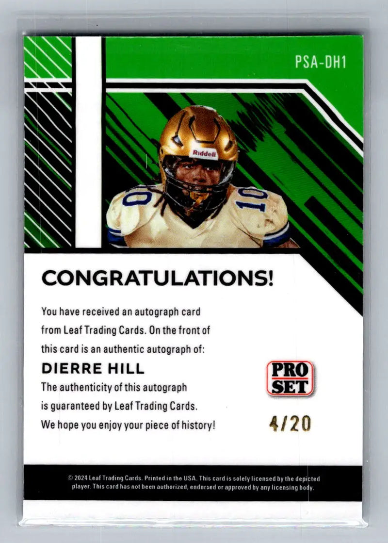 2024 Leaf Collective Pro Set Auto Shimmer Light Blue #PSA-DH1 Dierre Hill #20 - Basketball Card Single