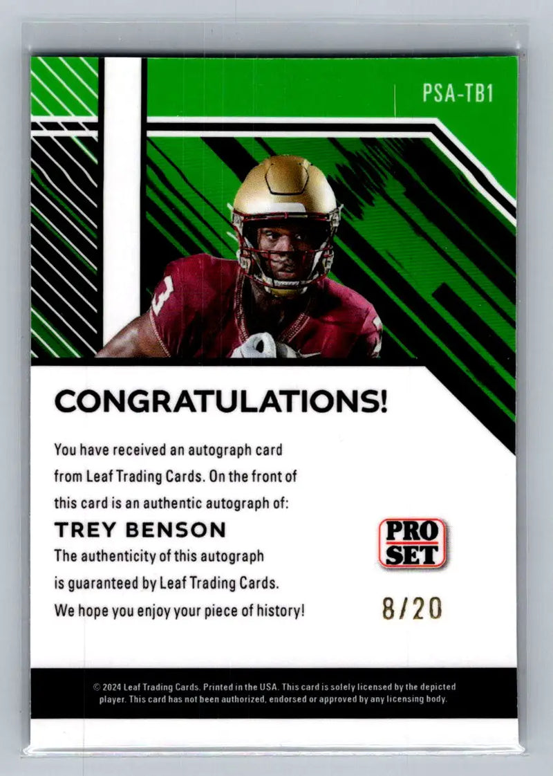 2024 Leaf Collective Pro Set Auto Shimmer Light Blue #PSA-TB1 Trey Benson #/20 - Football Card Single