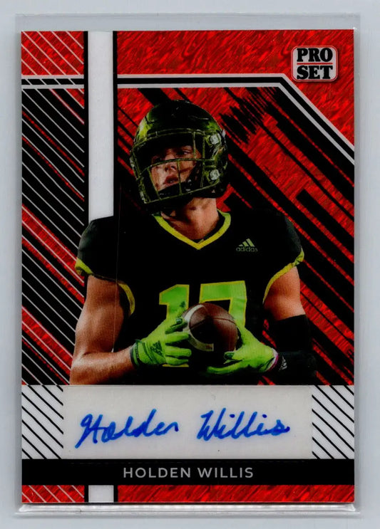2024 Leaf Collective - Pro Set Auto Shimmer Red #PSA-HW3 Holden Willis #/5 - Football Card Single
