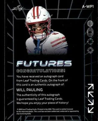 2024 Leaf Futures #A-WP1 Will Pauling Autographs Green - Football Card Single