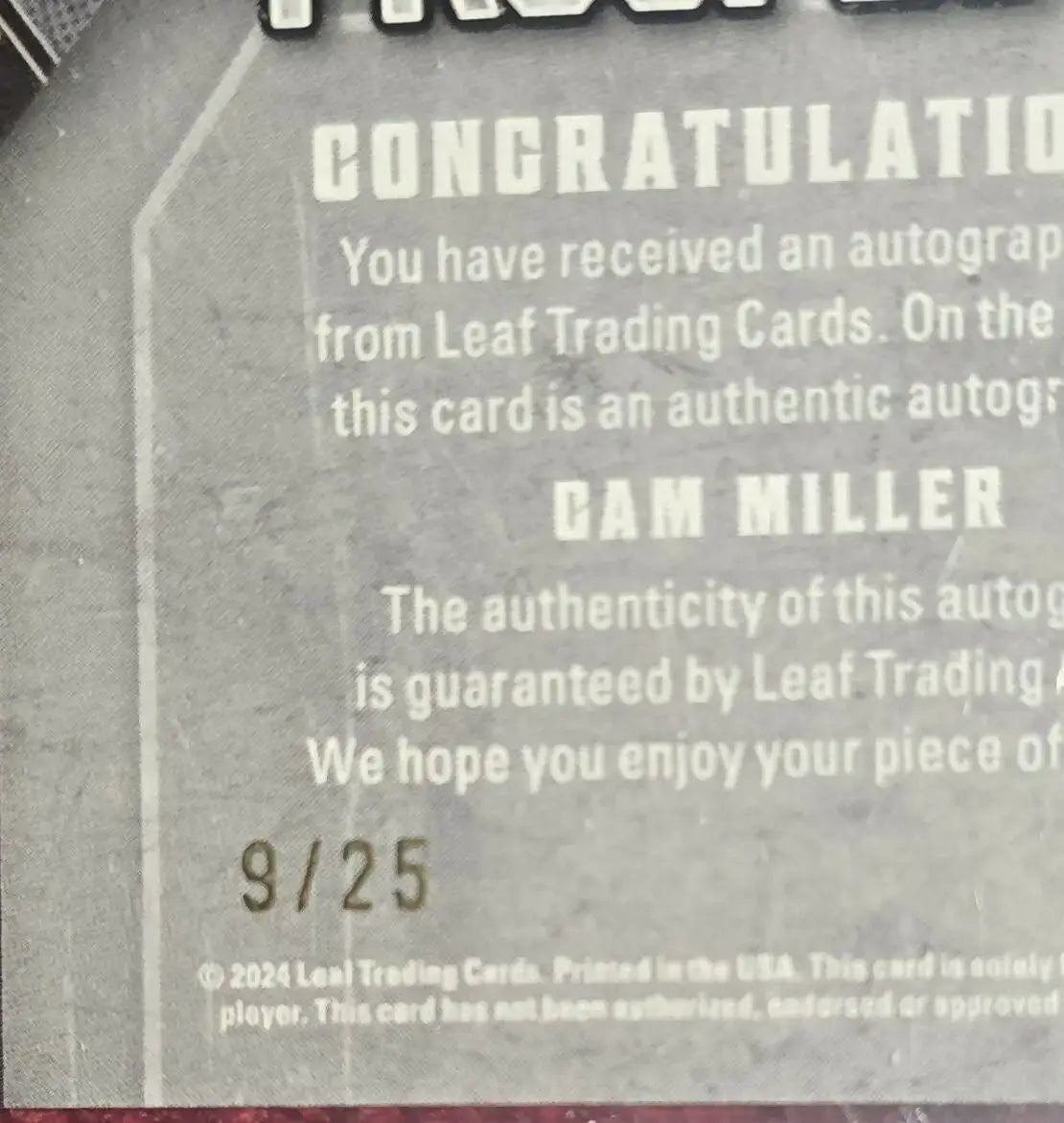 2024 LEAF HEROES AND PROSPECTS HOLO REFRACTOR PROSPECTS AUTO SSP 09/25 RC CAM MILLER - Hockey Card Single
