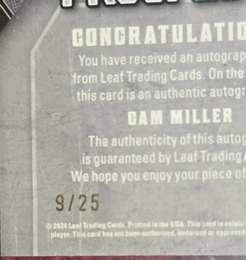 2024 LEAF HEROES AND PROSPECTS HOLO REFRACTOR PROSPECTS AUTO SSP 09/25 RC CAM MILLER - Hockey Card Single