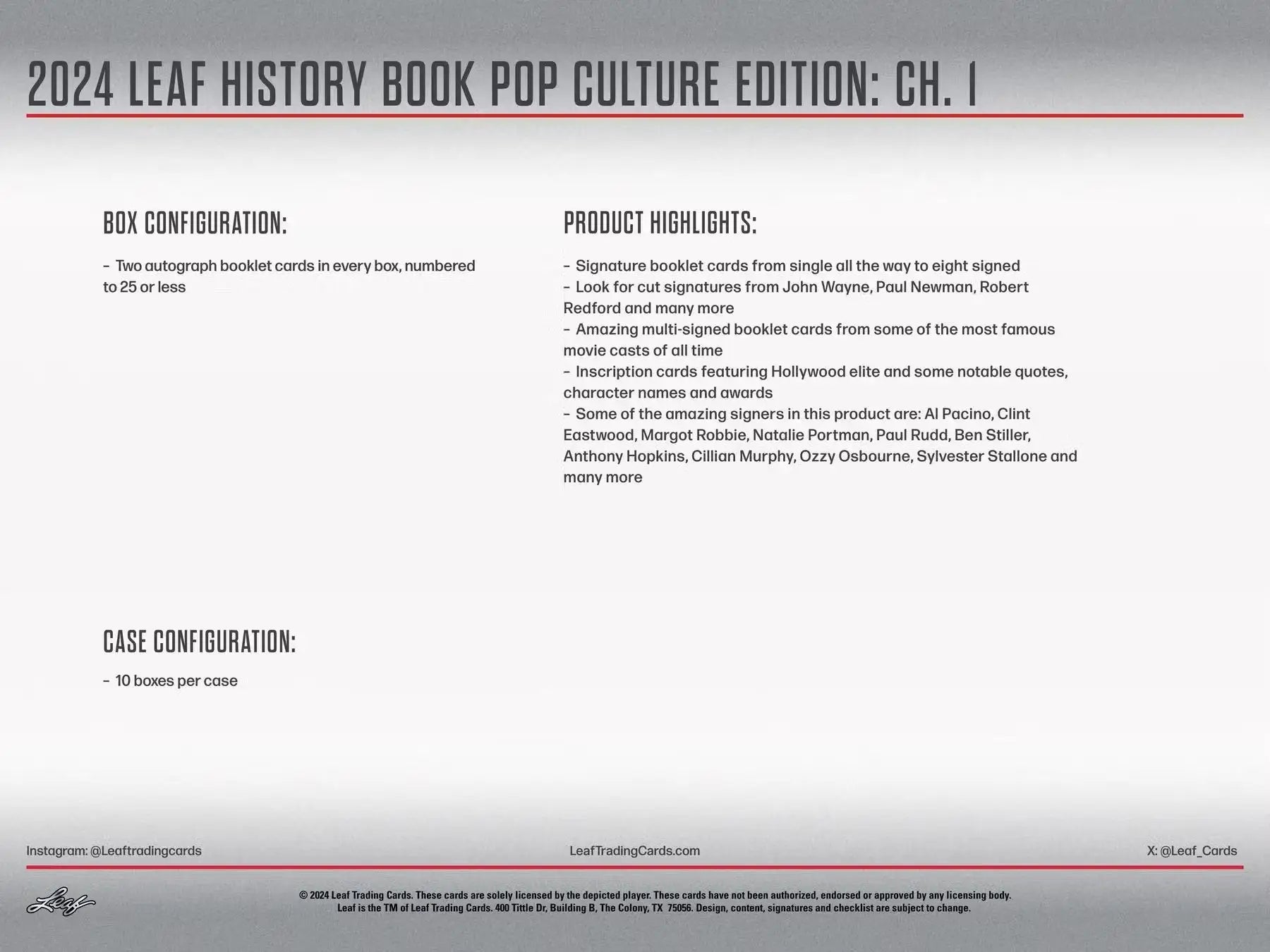 2024 Leaf History Book Pop Culture Edition Chapter 1 Hobby Box - Sports Card Hobby Boxes