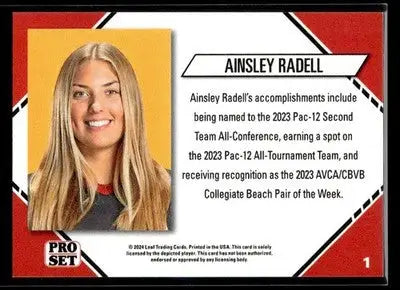 2024 Leaf Pro Set Southern CA Beach Volleyball Ainsley Radell #1 USC Trojans - Other