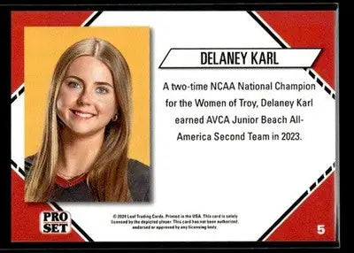 2024 Leaf Pro Set Southern CA Beach Volleyball Delaney Karl #5 USC Trojans - Other