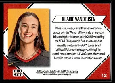 2024 Leaf Pro Set Southern CA Beach Volleyball Klaire Vandeusen #12 USC Trojans - Beach Volleyball Card Single