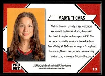 2024 Leaf Pro Set Southern CA Beach Volleyball Mabyn Thomas #13 USC Trojans - Beach Volleyball Card Single