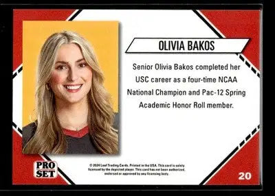 2024 Leaf Pro Set Southern CA Beach Volleyball Olivia Bakos #20 USC Trojans - Beach Volleyball Card Single