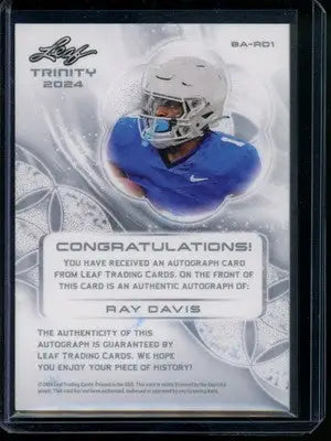 2024 Leaf Trinity Ray Davis #BA-RD1 53/99 Football