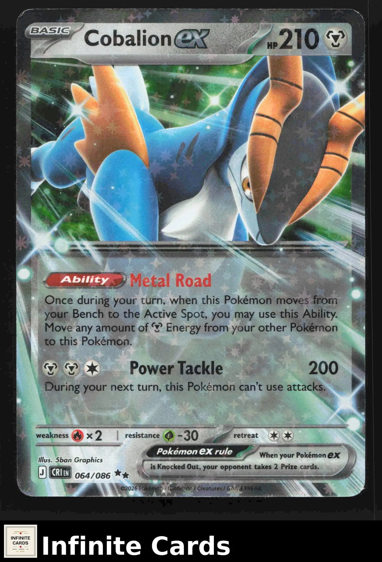 2024 Mega Evolution: Chaos Rising Cobalion ex 064/066 Foil Double Rare NM - Pokémon Card Single