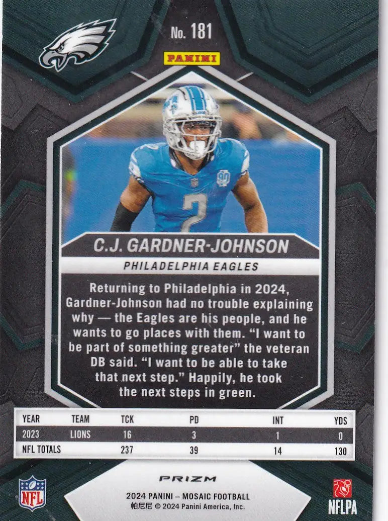 2024 MOSAIC #181 CJ GARDNER JOHNSON BLUE REACTIVE- PHILADELPHIA EAGELS