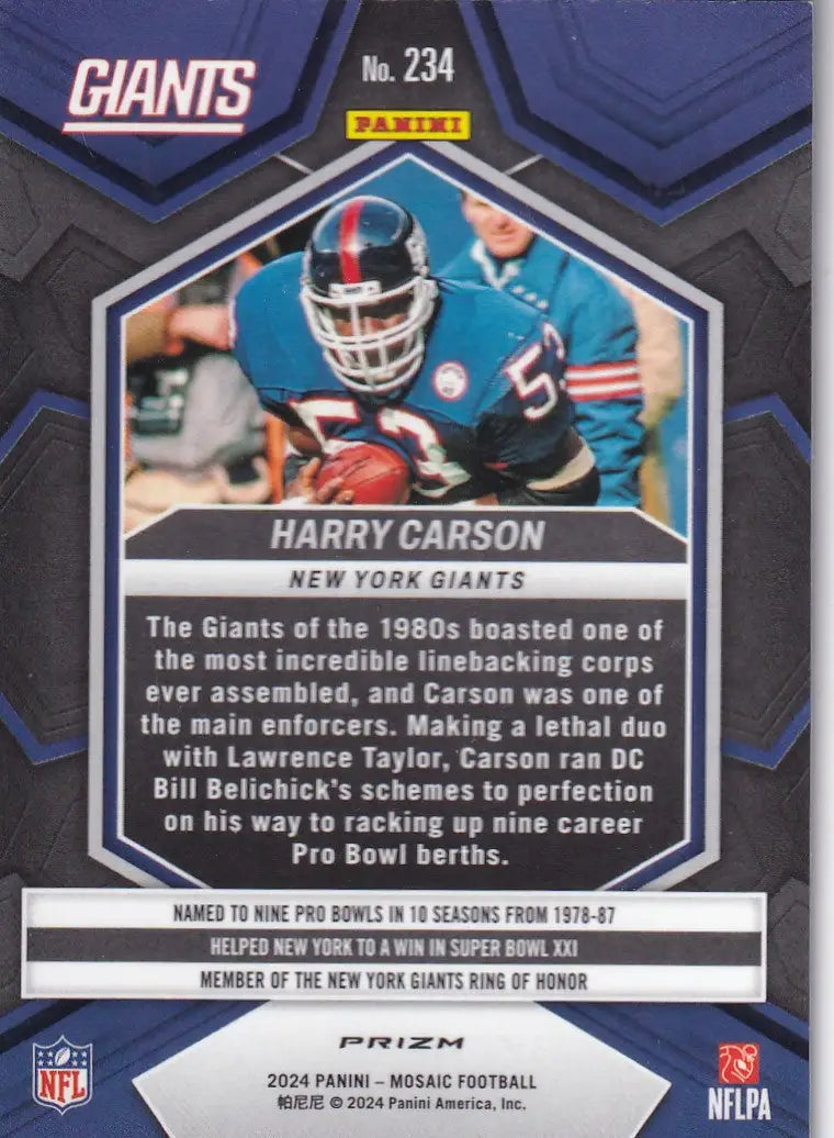 2024 MOSAIC #234 HARRY CARSON BLUE REACTIVE- NEW YORK GIANTS