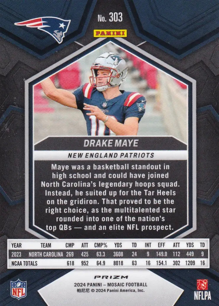 2024 MOSAIC #303 DRAKE MAYE YELLOW REACTIVE- NEW ENGLAND PATRIOTS - Football Card Single