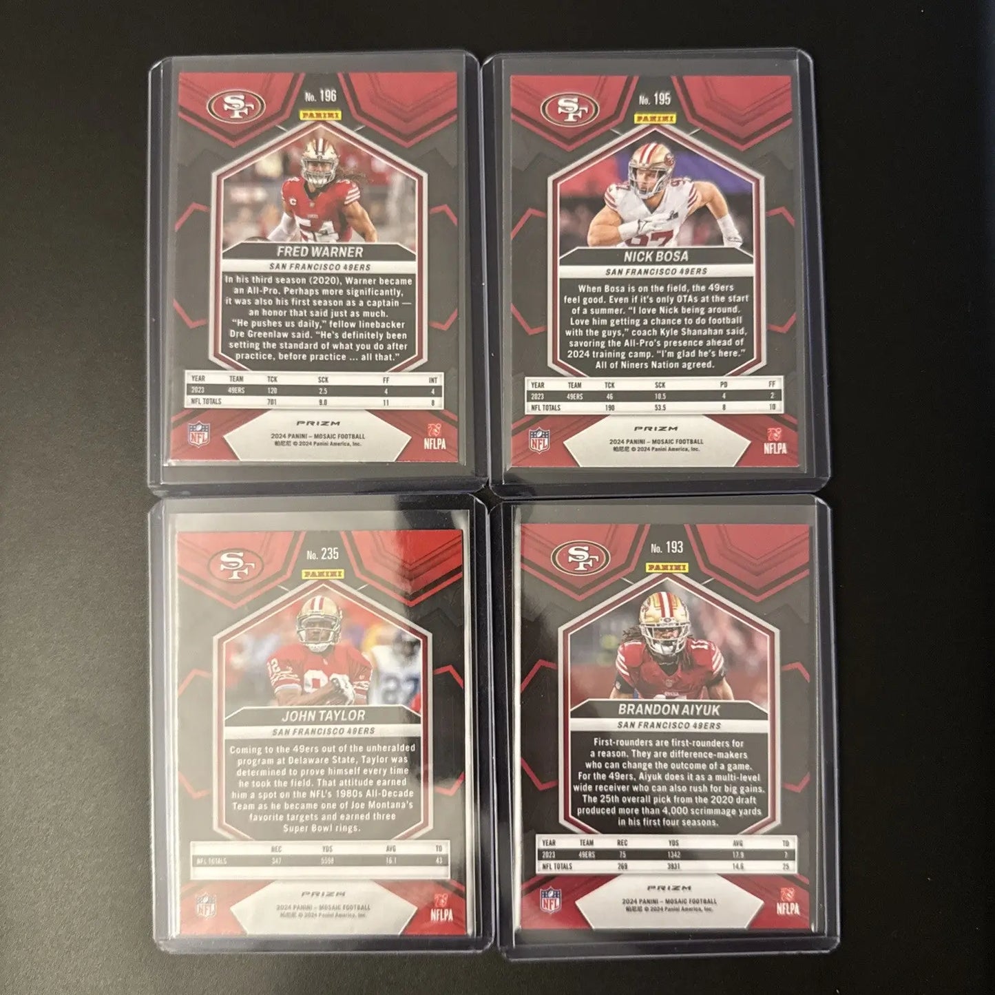 2024 Mosaic 49ers 4 Card Lot Warner Bosa Taylor & Aiyuk Blue Retroactive - Football Card Single