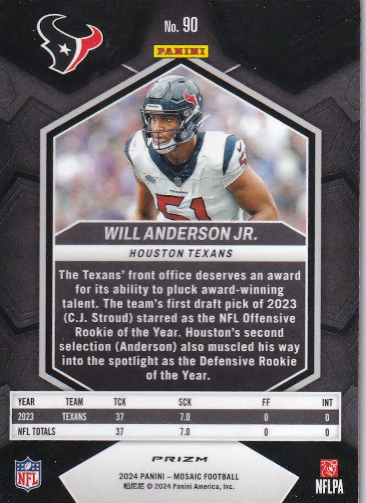 2024 MOSAIC #90 WILL ANDERSON JR BLUE REACTIVE- HOUSTON TEXANS