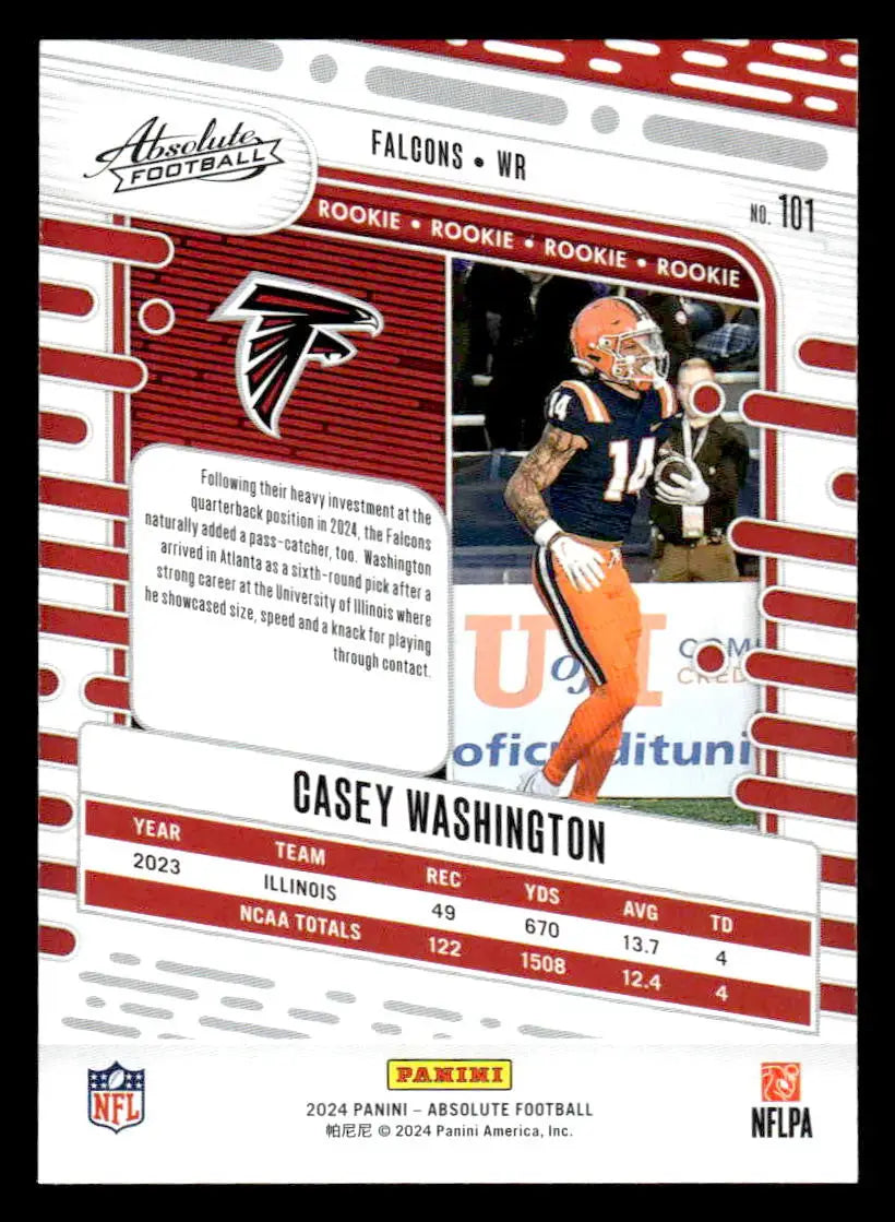 2024 Panini Absolute #101 Casey Washington Red and Blue - Football Card Single