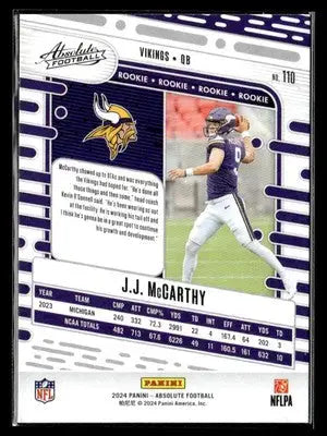 2024 Panini Absolute #110 J.J. McCarthy Retail RC Minnesota Vikings - Football Card Single